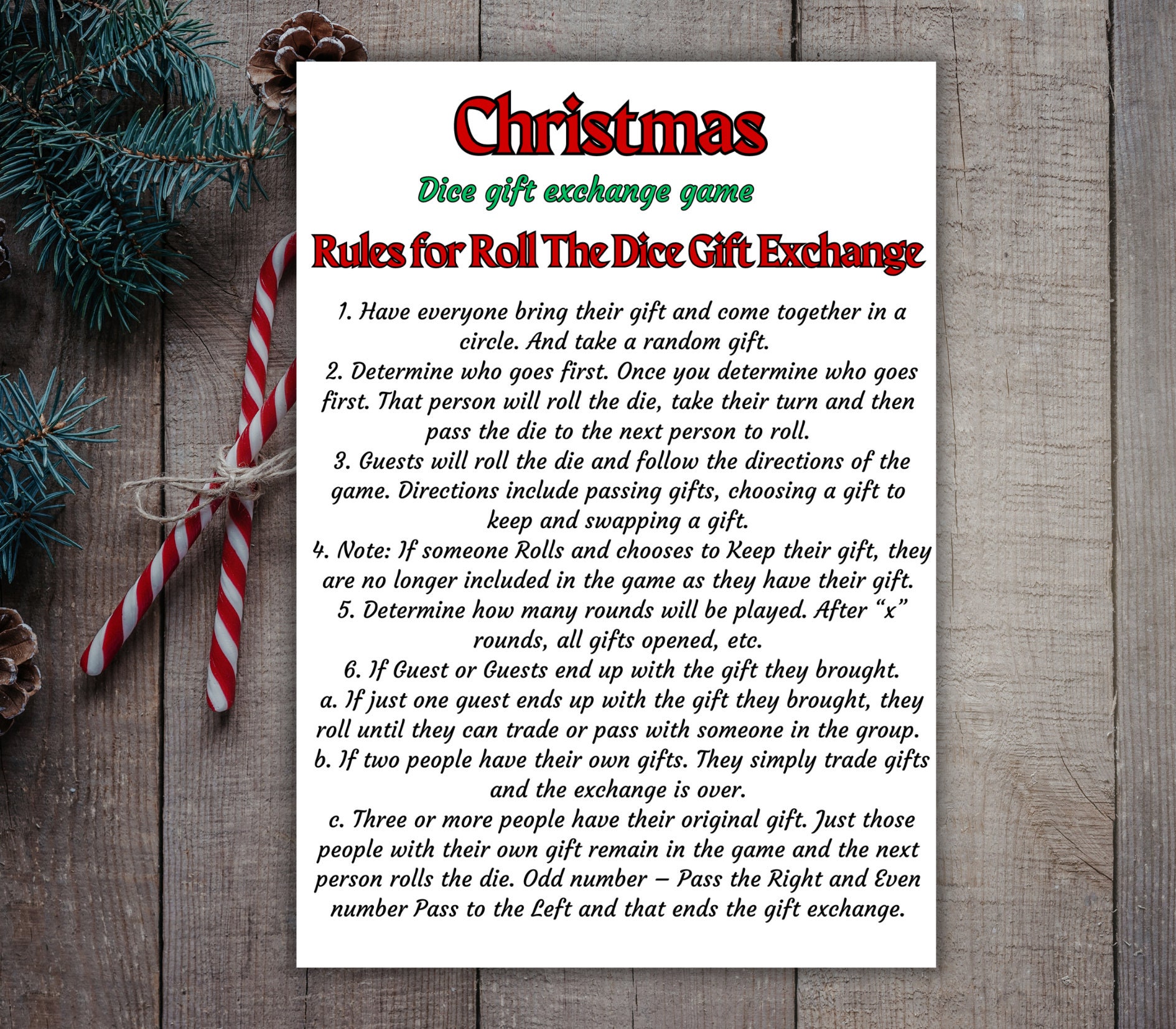 Christmas Gift Exchange Dice Game, Christmas Printable Game, School
