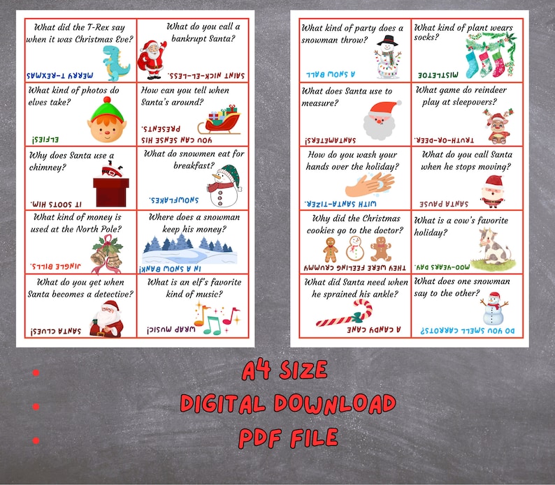 Christmas Lunch Box Jokes, Printable Lunch Box Notes for Kids, Funny(00)