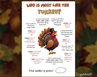 Thanksgiving Game, Who is most like the turkey? Friendsgiving Game, Office Party, Thanksgiving Icebreaker, Office Party Game, gratitude game