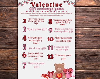 Valentine Gift Exchange Dice Game, Roll the Dice galentine Gift Exchange Game, Gift Swap, Secret cupid, Games For Work, Family Game