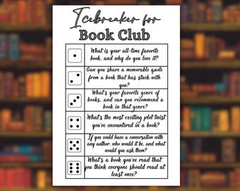 Icebreaker question for book club, Book club idea, discussion questions, discussion prompts, book lovers game, Conversation starter