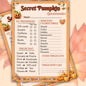 Secret Pumpkin Questionnaire, Secret Boo Survey, Halloween Gift