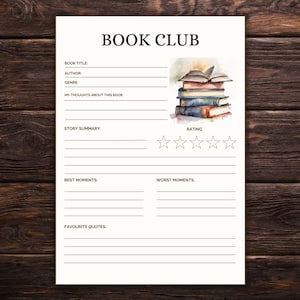 Book Review Template, Book Club Printables, Book Club Meeting Questions, book discussion activity,  Reading Journal, Reading Tracker