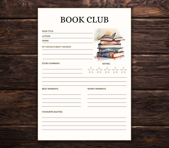 Book Review Template, Book Club Printables, Book Club Meeting Questions, book discussion activity,  Reading Journal, Reading Tracker