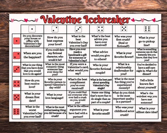 Valentine conversation starter, Valentine Icebreaker Activity, Valentine icebreaker game, Printable valentine dice game, Get To Know You