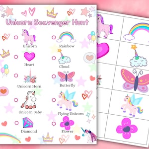 Unicorn Themed Scavenger Hunt, Kids Birthday Party Games, Unicorn Scavenger Hunt, Unicorn Game, Unicorn treasure hunt, girl birthday game