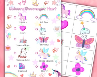 Unicorn Themed Scavenger Hunt, Kids Birthday Party Games, Unicorn Scavenger Hunt, Unicorn Game, Unicorn treasure hunt, girl birthday game