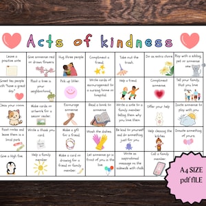 Calendrier d'actes de gentillesse, Activités de gentillesse pour les enfants, Idées d'actes de gentillesse au hasard, Activités en famille, La gentillesse compte, bingo sur la gentillesse