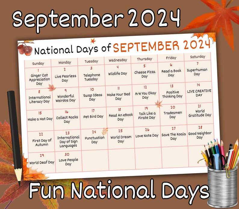 Fun September Planner, Fun National Day Calendar, September Holiday