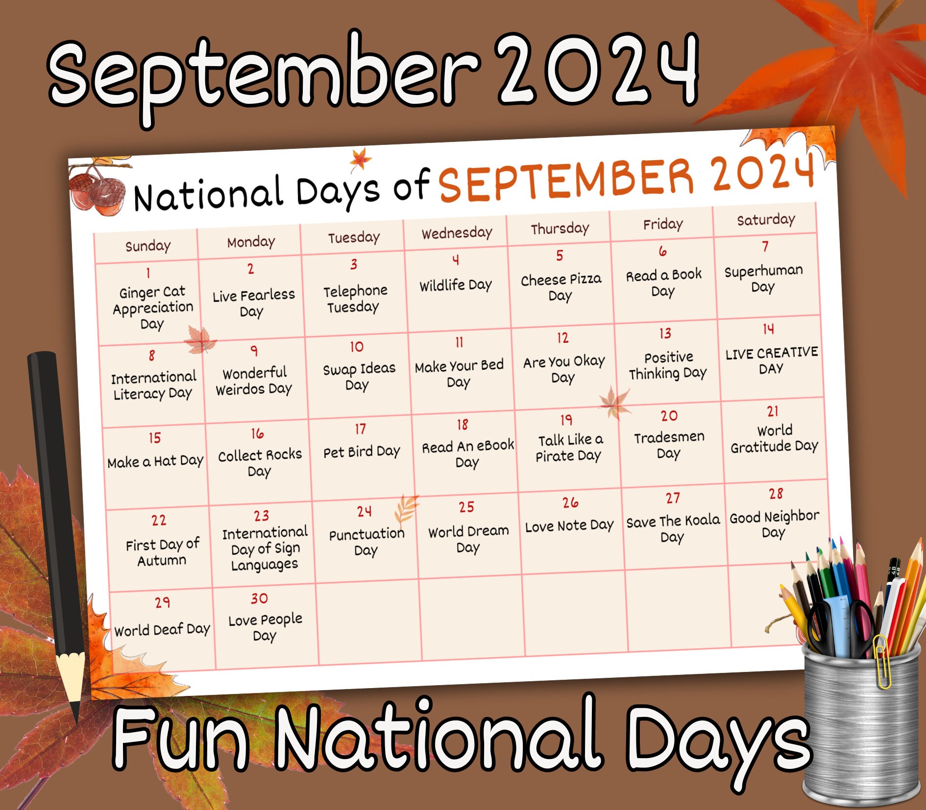fun-september-planner-fun-national-day-calendar-september-holiday-calendar-classroom-calendar-back-to-school-fun-fall-bucket-list-etsy