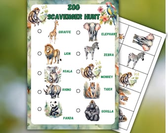 Chasse au trésor au zoo, jeu de fête d'anniversaire pour enfants, chasse au trésor, fête dans la jungle, activité safari, téléchargement immédiat, jeu d'anniversaire à imprimer
