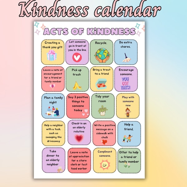 Acts of kindness calendar, Kindness Activities for Kids, Random Acts of Kindness Ideas, Family Activities, Kindness Matters, kindness bingo