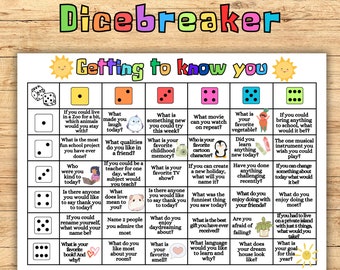 DiceBreaker Roll and Share Game, Back to School, Icebreaker Activity for kids, Games for Kid, Teacher Resource, Dice Game, Get To Know You