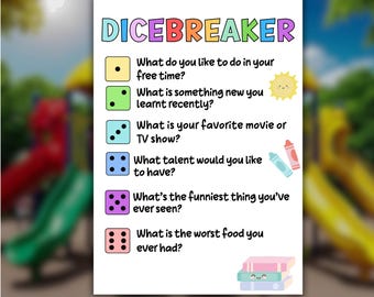 Kids roll and share game, DiceBreaker Roll and Tell Game, Back to School, Icebreaker Activity, Teacher Resource, Dice Game, Get To Know You