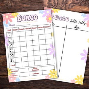 Retro Floral Bunco score card, pastel Bunco Score sheet, Bunco Score pads, Party games, summer bunco, Bunco night, Tally sheet