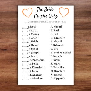 Die Bibel Paare Quiz, Bibel Paare Spiel, Erntedank Spiel, Kirche Brautdusche Spiele, Religiöse Brautdusche Spiele, Bibel Trivia Spiel