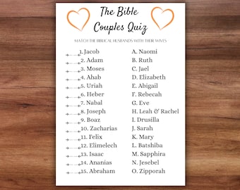 The Bible Couples Quiz, Bible Couples Game, Thanksgiving game,Church Bridal Shower Games, Religious Bridal Shower Games, Bible Trivia game