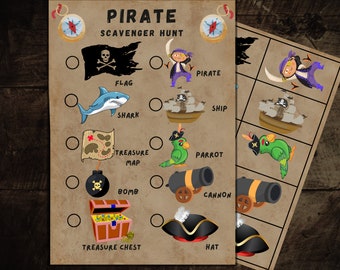 Pirate Themed Scavenger Hunt, Child / Kids Birthday Party Games, pirate Scavenger Hunt, pirate Game, pirate treasure hunt, printable game