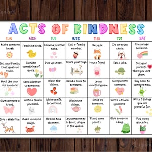 Kalender, Taten der Freundlichkeit für Kinder, zufällige Taten der Freundlichkeit Ideen, Familienaktivitäten, Kindness Matters, Kindness Bingo