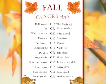 Fall This or That Game, Autumn Party Activity (Printable)