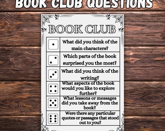 Book club discussion questions printable, Bookclub cards, discussion prompts, book club gift, book review  Dice Game, Get To Know You