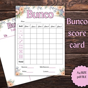 Tarjeta de puntuación Floral Bunco, hoja de puntuación Bunco pastel, almohadillas Bunco Score, Tirar los dados, Juegos de fiesta, Noche de juegos familiares, Noche Bunco, Hoja de conteo