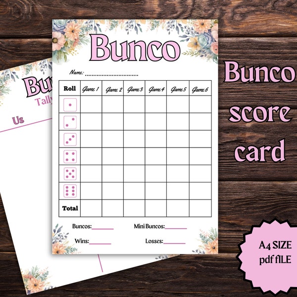 Floral Bunco score card, pastel Bunco Score sheet, Bunco Score pads, Roll the dice, Party games, Family game night, Bunco night, Tally sheet