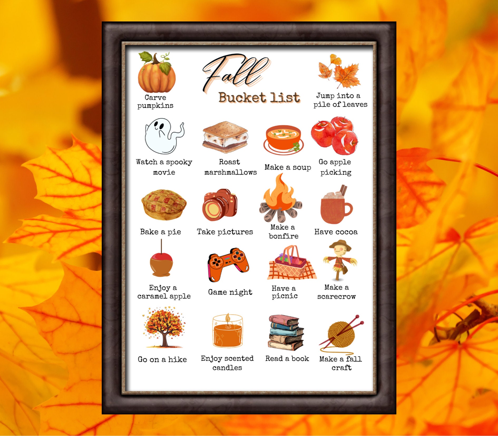 Fall Bucket List Checklist of Fall Activities Autumn Poster - Etsy