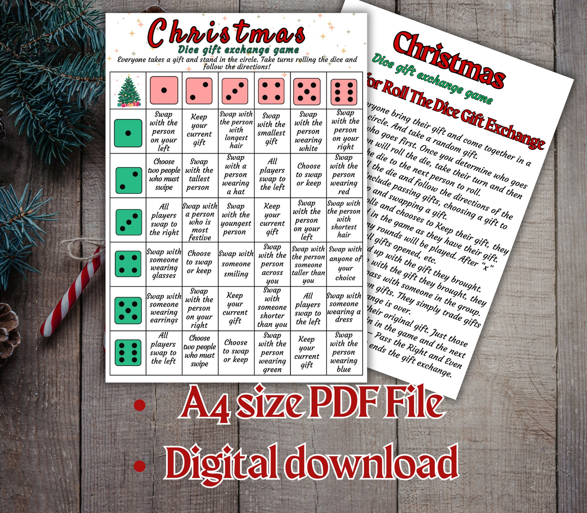 Christmas Gift Exchange Dice Game, Christmas Printable Game, School