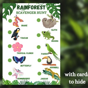 Rainforest scavenger hunt, jungle scavenger hunt, kids birthday party game, rainforest party, Jungle Party, Safari Activity, outdoor game
