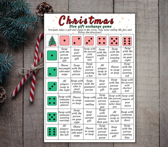 Weihnachtsgeschenk Austausch Würfelspiel, Weihnachtsgeschenk Tauschspiel, Spaß Feiertags Party Geschenk Tauschspiele, Partyspiel, Weihnachtsspiel Zum Ausdrucken