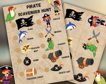 Pirate Themed Scavenger Hunt, Child / Kids Birthday Party Games, pirate Scavenger Hunt, pirate Game, INSTANT DOWNLOAD - Print at Home