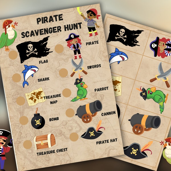 Pirate Themed Scavenger Hunt, Child / Kids Birthday Party Games, pirate Scavenger Hunt, pirate Game, INSTANT DOWNLOAD - Print at Home