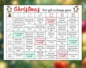 Secret Santa Christmas Gift Exchange Dice Game, Roll the Dice Holiday Gift Exchange Game, Gift Swap,  Family Games, games for work