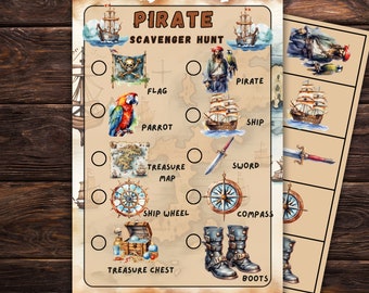 Pirate Themed Scavenger Hunt, Child / Kids Birthday Party Games, pirate Scavenger Hunt, pirate Game, pirate treasure hunt, printable game