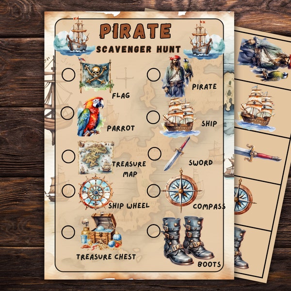 Pirate Themed Scavenger Hunt, Child / Kids Birthday Party Games, pirate Scavenger Hunt, pirate Game, pirate treasure hunt, printable game