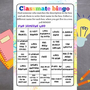 Back to School Game Classmate Find Someone Who Bingo First - Etsy