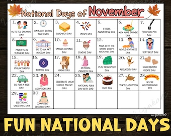 Calendario imprimible de NOVIEMBRE con días nacionales