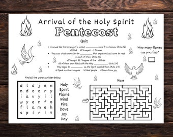 Pentecost Activity Placemat, Holy Spirit Coloring Page For Kids, Pentecost Craft, Sunday School Activity Mat Sheet,  Ascension Craft