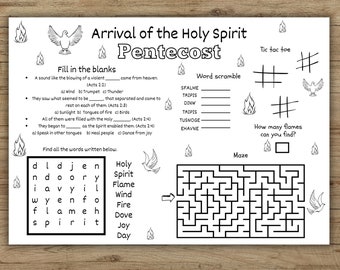 Actividad de la Ascensión de Jesús, Mantel individual de Pentecostés, Página para colorear del Espíritu Santo para niños, Manualidad de Pentecostés, Tapete de actividades para la escuela dominical