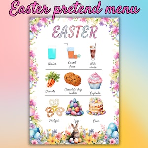Pretend Play Restaurant Menu, Kids Kitchen Play Menus, Preschool Kids Activities, Homeschool Activity, Dramatic Play, Easter pretend menu