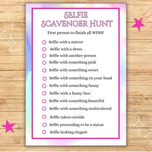 Selfie Scavenger Hunt, Teen Girl Birthday Game, Birthday Games for Her, Pink Sweet 16 Birthday Party Game, Slumber Party Games,
