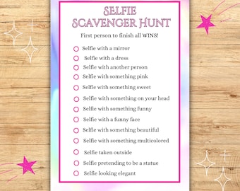 Selfie Scavenger Hunt, Teen Girl Birthday Game, Birthday Games for Her, Pink Sweet 16 Birthday Party Game, Slumber Party Games,