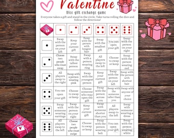 Valentine Gift Exchange Dice Game, Roll the Dice Valentine Gift Exchange Game, Gift Swap, White elephant game, Games For Work, Family Game