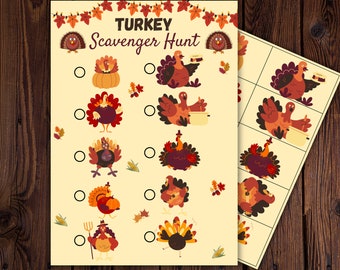 Thanksgiving scavenger hunt, Thanksgiving Game, Thanksgiving treasure hunt, Autumn Game, Turkey Scavenger hunt,  turkey game