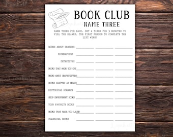 Club de lectura: Nombre tres, Juego de pensar rápido, Juegos de club de lectura, Temas para debate, Rompehielos de club de lectura, Reseña de libros, Conócete, Lista de lectura