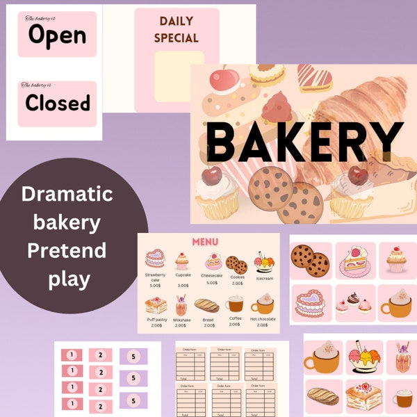 Bakery Pretend Play Kit, Bakery Dramatic Play, bakery pretend play, Printable, Role Play Set, Kindergarten, Learning Activity Active