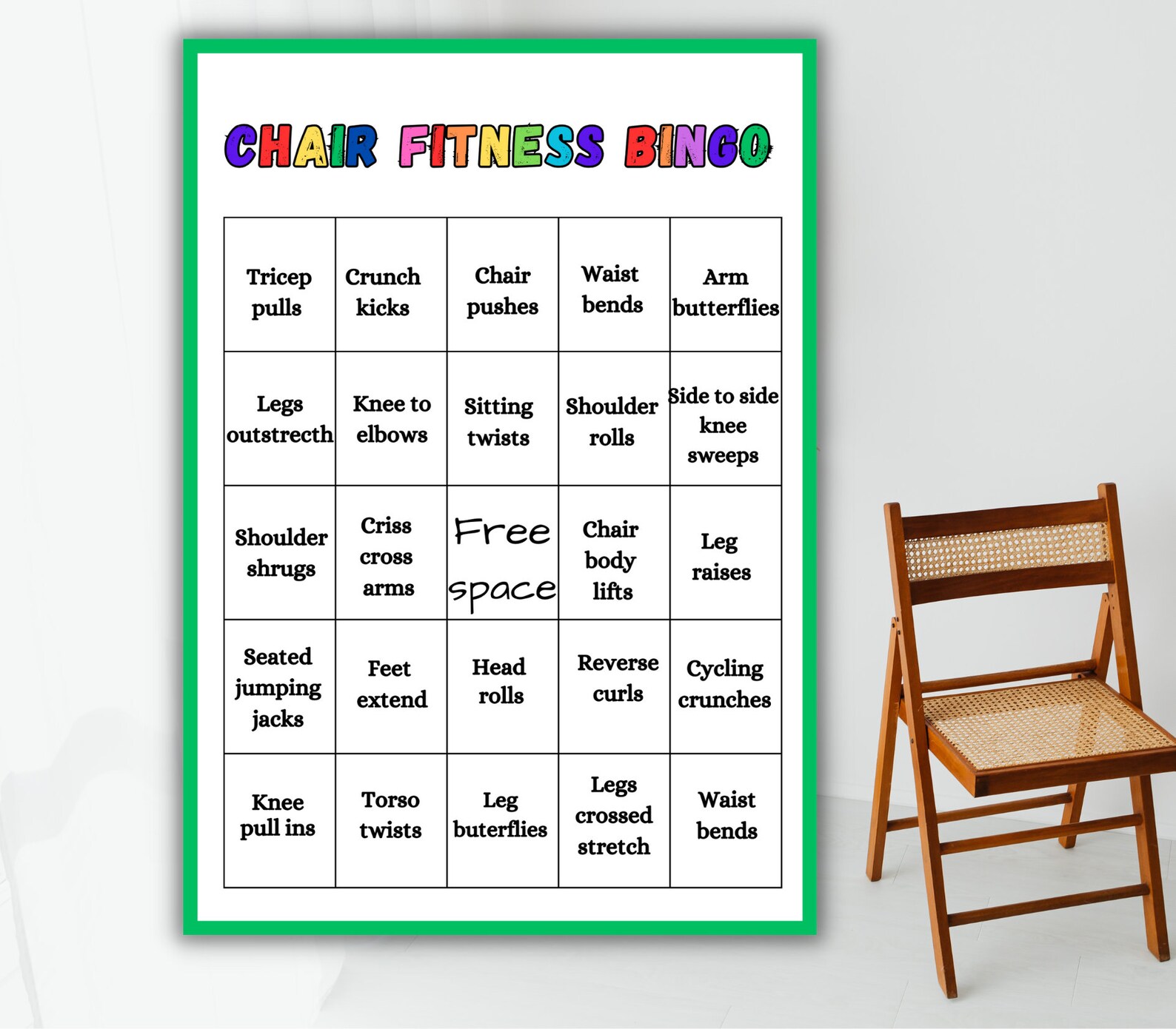 Chair Fitness Bingo, Chair Exercise Bingo, Movement Activity, Exercise