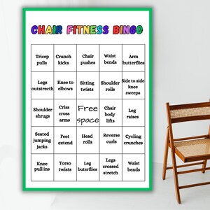 Chair Fitness Bingo, Chair Exercise Bingo, Movement Activity, Exercise ...