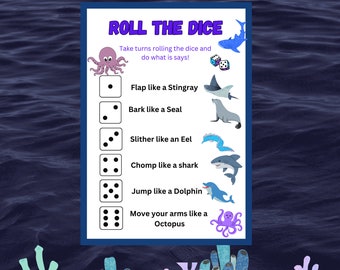 Fitness and Exercise Activity for Kids, Under the sea birthday party game, Dice Game, Movement Activity, Children Exercise game, icebreaker